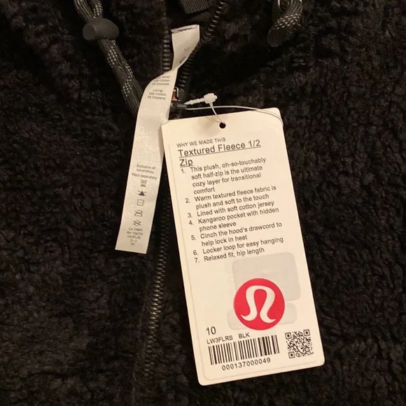 lululemon Textured Fleece 1/2 Zip Black Size 10 NWT - Picture 7 of 7